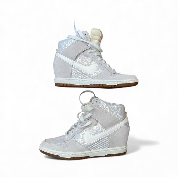 EUC - Nike Dunk Sky Hi Hidden Wedge Sneakers in Metallic Luster - Picture 5 of 9